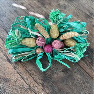 Set of 6 Faux Grass with Pineapples Corn and Fruit Decoration Napkin Rings